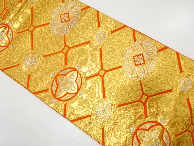 アンティーク　蜀江に花模様織り出し袋帯（着用可）